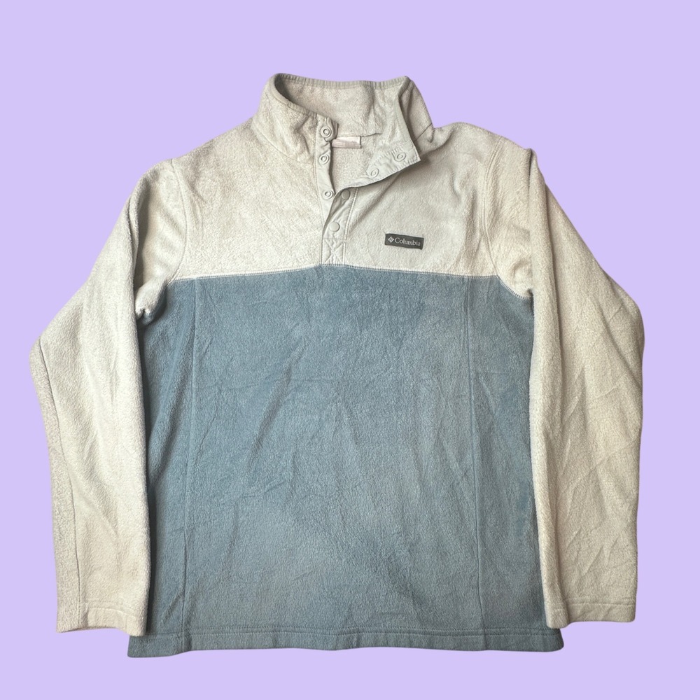 Columbia Fleece Pullover Mens M Blue Cream Colorblock Snap Neck Steens Mountain